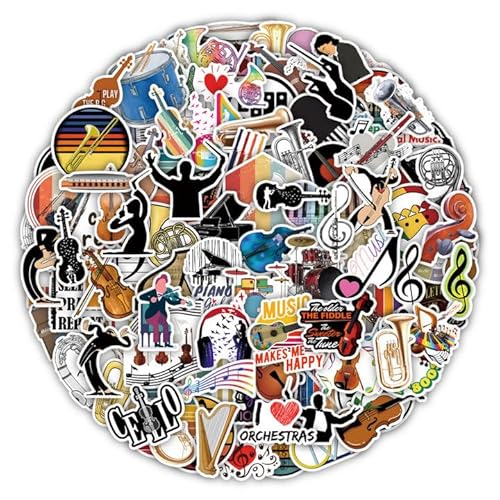 100 Stück Musik Aufkleber, Orchestrale Musik Aufkleber, Musik Sticker Pack, Musik Instrumente Sticker, Musical Notation Aufkleber, Wasserfest Graffiti Stickers für Laptop Skateboard Gitarre von Zhlearda