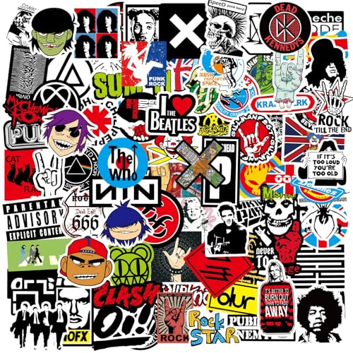 100 Stück Rock Band Punk Aufkleber, Rock Band Sticker Set, Classic Rock Graffiti Sticker, Metal Punk Musik Aufkleber, Wasserdicht Vinyl Coole Sticker für Gitarre Laptop Skateboard Koffer von Zhlearda