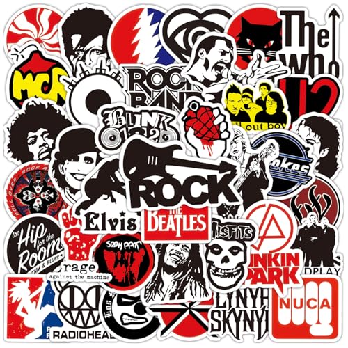 100 Stück Rock Band Punk Aufkleber, Vintage Rock Band Sticker Set, Classic Rock Sticker, Metal Punk Musik Aufkleber, Wasserfeste Vinyl Graffiti Stickers für Laptop Skateboard Gitarre von Zhlearda