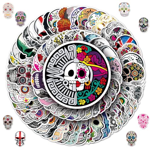 100 Stück Zuckerschädel Aufkleber, Schädel Sticker Pack, Halloween Sugar Skull Aufkleber, Mexikanischer Tag der Toten Totenkopf Aufkleber, Graffiti Wasserfeste Sticker für Koffer Helm Laptop von Zhlearda