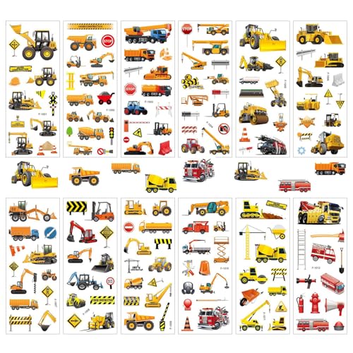 24 Blätter 3D Aufkleber für Kinder, Puffy Auto Bagger Sticker, Cartoons Fahrzeuge 3D Aufkleber, 3D Baustellenfahrzeug Stickers Set, Fahrzeug Bagger Belohnungssticker, Kinder Party Mitgebsel von Zhlearda