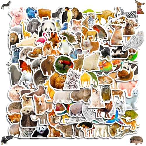 4 Blätter Aufkleber Kinder Tiere, Tier Sticker Set, Lustige Tiermuster Wasserfeste Aufkleber, Realistisch Animal Vinyl Decals, Sticker Waldtiere für Laptop, Scrapbook, Wasserflasche(100 Stück) von Zhlearda