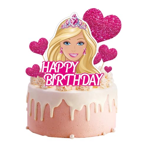 9 Stück Barbi Tortendeko, Bar-bie Cake Topper, Prinzessin Geburtstag Deko, Rosa Happy Birthday Tortendeko, Prinzessin Theme Topper für Mädchen Geburtstag Party Kuchen Dekoration Supplies von Zhlearda