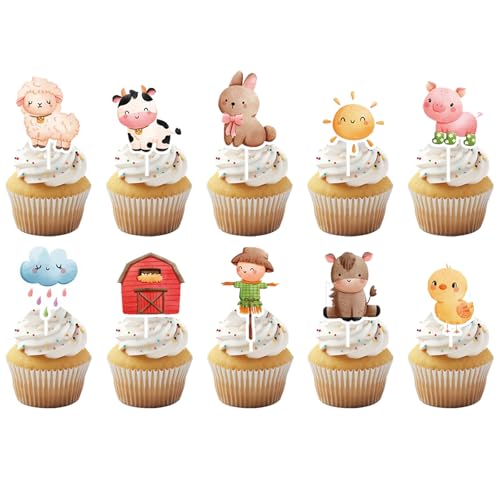 Bauernhoftiere Cupcake Toppers, 40 Stück Muffin Deko Tiere, Bauernhoftiere Kuchen Topper, Scheune Tiere Bauernhof Thema Muffins Deko, Cartoon Cupcake Deko für Kinder Geburtstag Baby Shower von Zhlearda