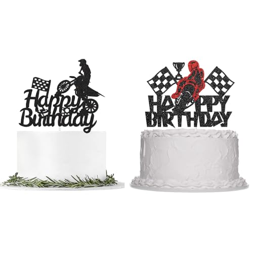 Motorrad Kuchen Topper, 2 Stück Motorrad Kuchendekoration, Tortendeko Motorrad, Motorräder Kuchen Deko, Happy Birthday Kuchendeko, Cake Topper für Männer Geburtstag Party Dekoration von Zhlearda