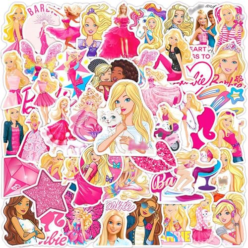 Zhlearda 100 Stück Bar-bie Aufkleber, Prinzessin Sticker, Babie Vinyl Sticker, Anime Cartoon Stickers, Süße Aufkleber Set, für Kinder und Jugendliche, für Wasserflaschen Skateboard Notebook Gepäck von Zhlearda