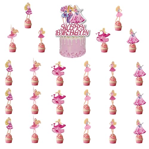 Prinzessin Cupcake Toppers, 25 Stück Barbi Tortendeko, Barbi Deko Geburtstag Mädchen, Bar-bie Prinzessin Tortendeko, Deko Prinzessin Geburtstag, Cake Topper für Kinder Party Dekorationen von Zhlearda