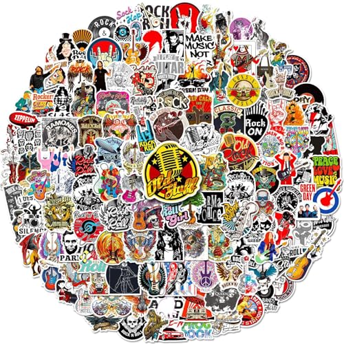 Rock and Roll Sticker, 200 Stück Rock Band Punk Aufkleber, Classic Rock Aufkleber Set, Vinyl Waterproof Cool Stickers, Trendy Music Band Sticker Packs für Skateboard, Laptop, Gitarre, Gepäck von Zhlearda