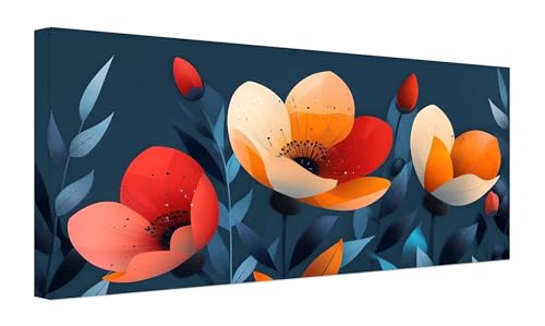 Abstrakte Blumen Malen Nach Zahlen Erwachsene, DIY Vorgedruckte Leinen Leinwand Anfänger Kinder Ölgemälde Kits, Home Haus Dekorieren Geschenk mit 3 Pinsel und Acrylpigment, 25x50cm (Ohne Rahmen) Z-52 von Zhlpjecc