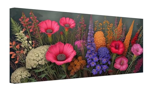 Abstrakte Blumen Malen Nach Zahlen Erwachsene, DIY Vorgedruckte Leinen Leinwand Anfänger Kinder Ölgemälde Kits, Home Haus Dekorieren Geschenk mit 3 Pinsel und Acrylpigment, 25x50cm (Ohne Rahmen) Z-54 von Zhlpjecc