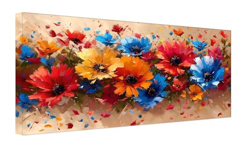 Abstrakte Blumen Malen Nach Zahlen Erwachsene, DIY Vorgedruckte Leinen Leinwand Anfänger Kinder Ölgemälde Kits, Home Haus Dekorieren Geschenk mit 3 Pinsel und Acrylpigment, 25x50cm (Ohne Rahmen) Z-56 von Zhlpjecc