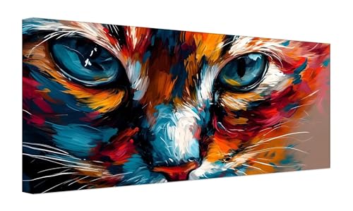 Abstrakte Katze Malen Nach Zahlen Erwachsene, DIY Vorgedruckte Leinen Leinwand Anfänger Kinder Ölgemälde Kits, Home Haus Dekorieren Geschenk mit 3 Pinsel und Acrylpigment, 25x50cm (Ohne Rahmen) Z-59 von Zhlpjecc