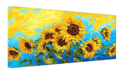 Abstrakte Sonnenblume Malen Nach Zahlen Erwachsene, DIY Vorgedruckte Leinen Leinwand Kinder Ölgemälde Set, Home Haus Dekorieren Geschenk mit 3 Pinsel und Acrylpigment, 25x50cm (Ohne Rahmen) Z-69 von Zhlpjecc