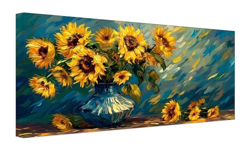 Abstrakte Sonnenblume Malen Nach Zahlen Erwachsene, DIY Vorgedruckte Leinen Leinwand Kinder Ölgemälde Set, Home Haus Dekorieren Geschenk mit 3 Pinsel und Acrylpigment, 25x50cm (Ohne Rahmen) Z-70 von Zhlpjecc