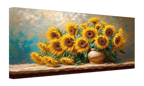 Abstrakte Sonnenblume Malen Nach Zahlen Erwachsene, DIY Vorgedruckte Leinen Leinwand Kinder Ölgemälde Set, Home Haus Dekorieren Geschenk mit 3 Pinsel und Acrylpigment, 25x50cm (Ohne Rahmen) Z-71 von Zhlpjecc