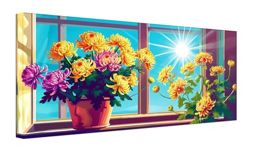 Blumentöpfe für Fenster Malen Nach Zahlen Erwachsene, DIY Vorgedruckte Leinen Leinwand Anfänger Kinder Ölgemälde Kits, Home Haus Dekorieren Geschenk mit 3 Pinsel und Acrylpigment, 25x50cm Z-77 von Zhlpjecc