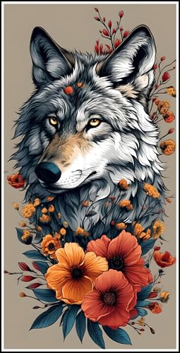 Diamond Painting Blume, 5D Wolf Diamant Painting Bilder Erwachsene, DIY Vollbohrer Cross Stickerei Diamant Kunst Malerei, Diamond Painting Groß XXL, Zimmer Wanddeko Bastelset Geschenk 60x120cm Z-189 von Zhlpjecc