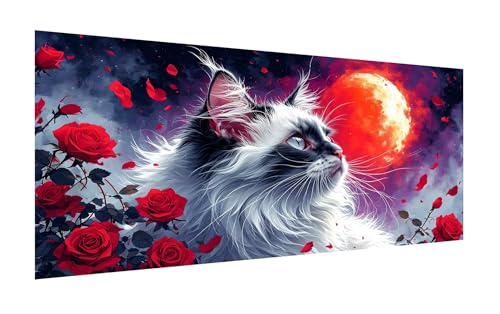 Diamond Painting Katze, 5D Rose Diamant Painting Bilder Erwachsene, DIY Vollbohrer Cross Stickerei Diamant Kunst Malerei, Diamond Painting Groß XXL, Zimmer Wanddeko Bastelset Geschenk 60x120cm Z-289 von Zhlpjecc