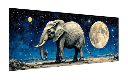 Diamond Painting Mond, 5D Elefant Diamant Painting Bilder Erwachsene, DIY Vollbohrer Cross Stickerei Diamant Kunst Malerei, Diamond Painting Groß XXL, Zimmer Wanddeko Bastelset Geschenk 120x60cm Z-973 von Zhlpjecc