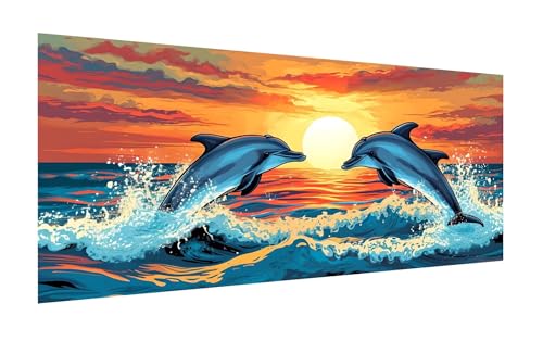 Diamond Painting Sonnenuntergang, 5D Delphin Diamant Painting Bilder Erwachsene, DIY Vollbohrer Cross Stickerei Diamant Kunst Malerei, Diamond Painting Groß XXL, Zimmer Wanddeko Geschenk 120x60cm Z765 von Zhlpjecc