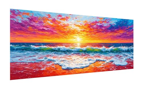 Diamond Painting Sonnenuntergang, 5D Meer Diamant Painting Bilder Erwachsene, DIY Vollbohrer Cross Stickerei Diamant Kunst Malerei, Diamond Painting Groß XXL für Zimmer Wanddeko Geschenk 120x60cm Z761 von Zhlpjecc