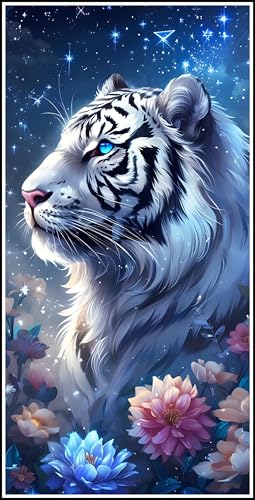 Diamond Painting XXL 70x140cm, DIY Blume Diamant Painting Bilder, 5D Tiger Diamond Painting Set, Diamant Kristall Strass Kreuzstich Painting, Diamond Painting Erwachsene für Wand Deko Wohnzimmer Z-190 von Zhlpjecc