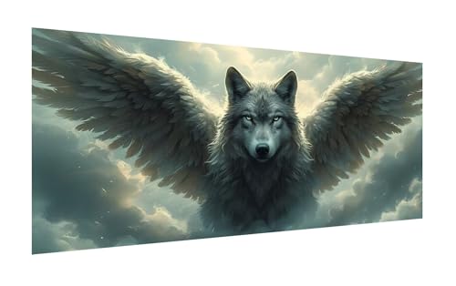 Diamond Painting XXL 80x40cm, DIY Wolf Diamant Painting Bilder, 5D Flügel Diamond Painting Set, Diamant Kristall Strass Kreuzstich Painting, Diamond Painting Erwachsene für Wand Deko Wohnzimmer Z-735 von Zhlpjecc