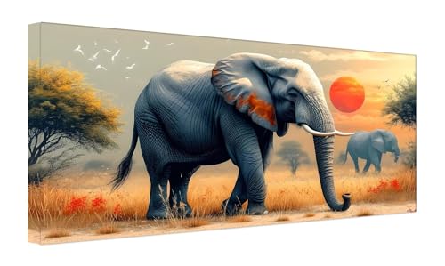 Elefant Tier Malen Nach Zahlen Erwachsene, DIY Vorgedruckte Leinen Leinwand Anfänger Kinder Ölgemälde Kits, Home Haus Dekorieren Geschenk mit 3 Pinsel und Acrylpigment, 25x50cm (Ohne Rahmen) Z-81 von Zhlpjecc