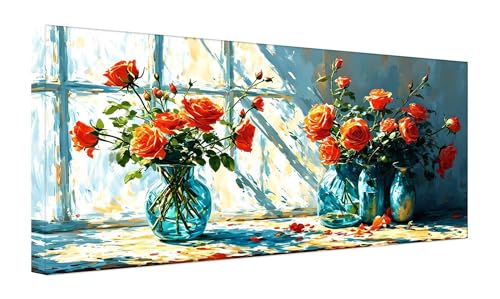 Fensterbankvase Malen Nach Zahlen Erwachsene, DIY Vorgedruckte Leinen Leinwand Anfänger Kinder Ölgemälde Kits, Home Haus Dekorieren Geschenk mit 3 Pinsel und Acrylpigment, 25x50cm (Ohne Rahmen) Z-79 von Zhlpjecc