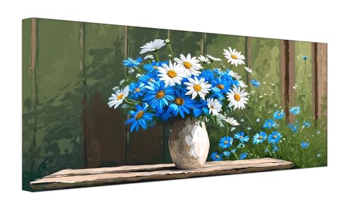 Gänseblümchenvase Malen Nach Zahlen Erwachsene, DIY Vorgedruckte Leinen Leinwand Anfänger Kinder Ölgemälde Kits, Home Haus Dekorieren Geschenk mit 3 Pinsel und Acrylpigment, 25x50cm (Ohne Rahmen) Z-75 von Zhlpjecc