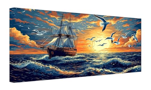 Malen Nach Zahlen Erwachsene Groß XXL, Paint by Numbers Schiff Möwe Malen Nach Zahlen Kinder, DIY Art mit Pinseln und Acrylfarben Handgemalt Ölgemälde für Home Décor, Ohne Rahmen 100x200cm Z-76 von Zhlpjecc