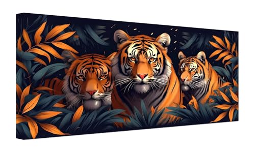 Tier Tiger Malen Nach Zahlen Erwachsene, DIY Vorgedruckte Leinen Leinwand Anfänger Kinder Ölgemälde Kits, Home Haus Dekorieren Geschenk mit 3 Pinsel und Acrylpigment, 40x80cm (Ohne Rahmen) Z-109 von Zhlpjecc