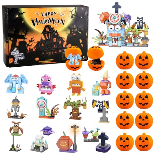 Halloween Bausteine Party Mitgebsel Kindergeburtstag,12 in 1 Mini Halloween Bausteine für Kinder,12 Stück Ausstopfbare Kürbisse Box,Bauklötze Set,Halloween Bausteine Mitgebsel für Jungen Mädchen von Zhmenge