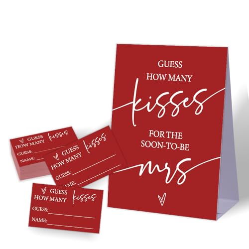 Guess How Many Kisses Brautparty-Spiel, minimalistisches Brautparty-Spiel, Hochzeitsdusche, Junggesellinnenabschied, Brautparty-Spielideen, 1 Schild und 50 Karten, Set A43-5 von Zhminz