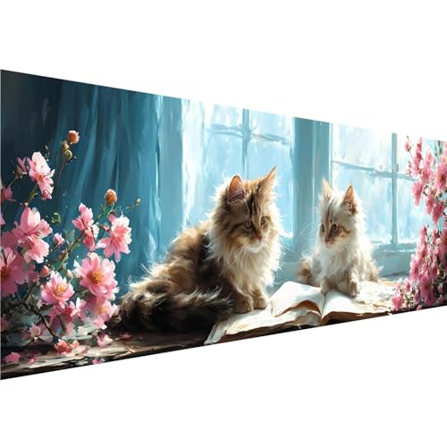 Blume Diamond Painting Erwachsene Groß XXL 90x270cm Leinwand, 5D Diamant Painting Bilder Katze Muster Design, Crystal Art Basteln Painting Set, Zimmer Deko Wohnzimmer, Geschenke für Mädchen y-520 von Zhngshlg