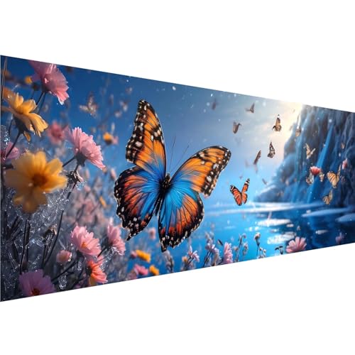 Blume Diamond Painting Erwachsene Groß XXL 90x270cm Leinwand, Diamant Painting Bilder Schmetterling Muster Design, Crystal Art Basteln Painting Set, Zimmer Deko Wohnzimmer Geschenke für Mädchen y-502 von Zhngshlg