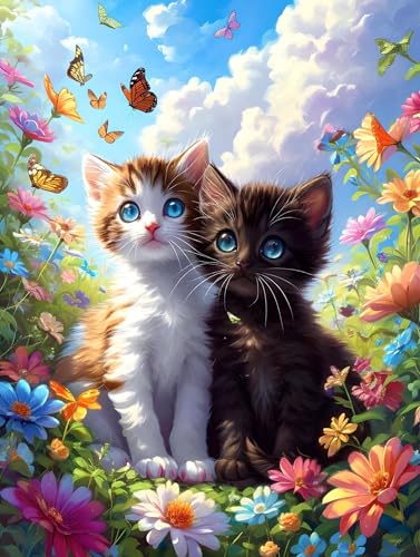 Diamond Painting Katze Diamant Painting Bilder Schmetterling Diamond Painting Erwachsene Bastelnset, 5D Diamond Art Malerei Strass Stickerei Malerei Kit für Zimmer Deko, Geschenk für Frau 80x120cm F-1 von Zhngshlg