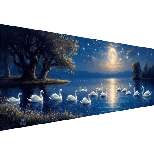 Diamond Painting Mond Diamant Painting Bilder Schwan Diamond Painting Erwachsene Bastelset, 5D Diamond Art Malerei Kinder DIY Mosaikherstellung Stickerei Set für Deko Schlafzimmer, 40x120cm y-981 von Zhngshlg