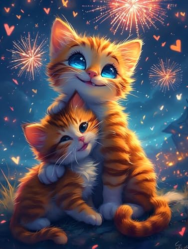 Katze Diamond Painting, Feuerwerk Diamond Painting Erwachsene Anfänger, Diamond Painting Set Erwachsene und Kinder, Mosaikherstellung Set für Zimmer Deko Aesthetic, Geschenk für Frau 100x150cm X-1 von Zhngshlg