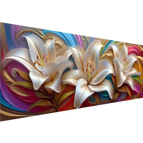 Lilie Diamond Painting Erwachsene Groß XXL 50x150cm Leinwand, 5D Diamant Painting Bilder Blume Muster Design, Full Drill Crystal Art Basteln Painting Set, für Zimmer Deko Wohnzimmer Geschenke, y-3 von Zhngshlg