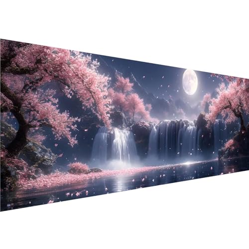 Mond Diamond Painting Erwachsene Groß XXL 100x300cm Leinwand, Diamant Painting Bilder Pfirsichblüte Muster Design, Crystal Art Basteln Painting Set, Zimmer Deko Wohnzimmer Geschenke für Mädchen y-980 von Zhngshlg