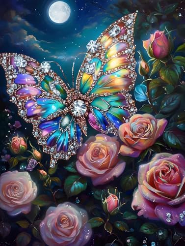 Schmetterling Diamond Painting, 5D Diamant Painting Bilder Blume Muster Design, Diamond Painting Erwachsene 20x30cm, DIY Full Drill Diamant Malerei Stickerei Kreuzstich Set für Wanddeko Wohnzimmer L-1 von Zhngshlg