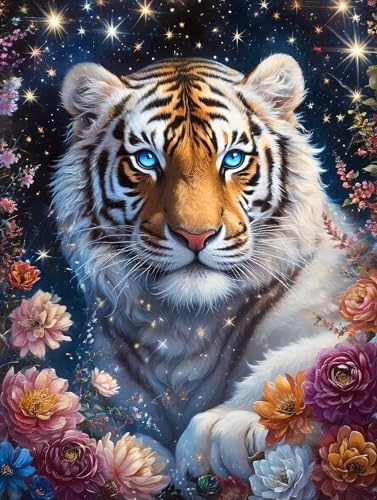 Tiger Diamond Painting, 5D Diamant Painting Bilder Blume Muster Design, Diamond Painting Erwachsene 90x135cm, DIY Full Drill Diamant Malerei Stickerei Kreuzstich Set für Wanddeko Wohnzimmer U-1 von Zhngshlg