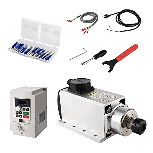 CNC Spindel Motor Kits, 220V 4KW 4000W Luftgekühlte Spindel Quadratische CNC Motor 220V 4KW VFD und ER25-6mm Spannzange für Luftfahrtdraht und Bohrer für CNC Router Maschine von Zhong Hua Jiang