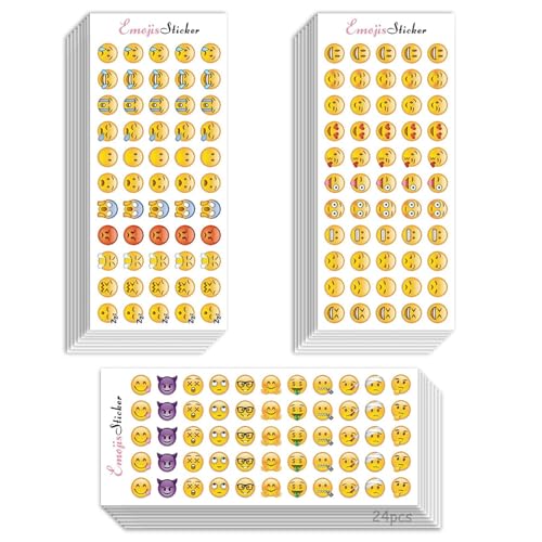 24 Blatt Emoji Sticker Aufkleber Smiley Aufkleber Klein Kinder Notizbuch Dekoration Emoticon Aufkleber,Stempel Cartoon Druckerpapier,Motivationsaufkleber Für Kinder, Emoji Belohnungen Für Lehrer von ZhongShuang