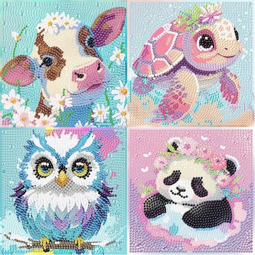 4 Stück Diamond Painting Kinder Set Niedliche Tiere Diamond Painting Bilder Diamond Painting Katzen 15x15cm gerahmtes Schmetterling Diamantenmalerei Set Diamond Painting Kinder Katze Geschenke von ZhongShuang