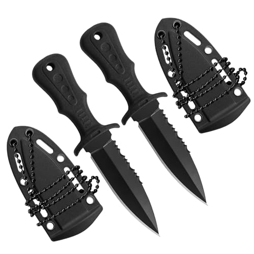 ZhongShuang 2Pcs Neck Knife,Messer Outdoor Ketten Messer Outdoor Messer Gürtelmesser Edelstahl mit Gezackt mit Kunststoffscheide und Kugelkette für den Einsatz im Freien Selbstverteidigung von ZhongShuang