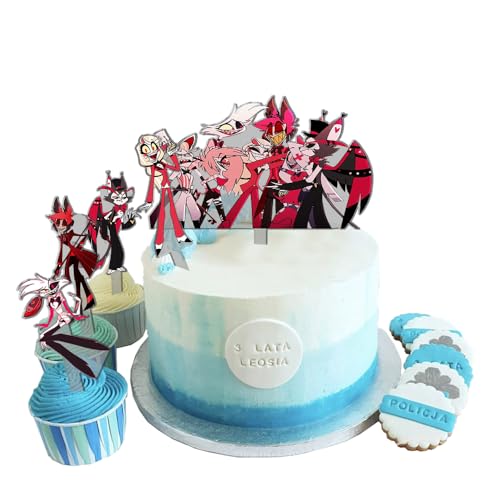 Hazbin Hotel-Mottoparty-Zubehör, Kuchen-Acryl-Karte, Geburtstagsparty-Dekoration, Zubehör, 1 großer Tortenaufsatz, 4 Cupcake-Topper von Zhongkaihua