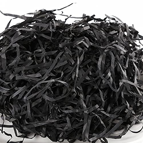 Zhongtou 200g Geschreddertes Seidenpapier Schwarz Raffia Hamper Shreds Bast-Gras Füllmaterial Geschenk für Körbe Geschenkbox Füllpapier Korbgras Partybedarf DIY Geschenkverpackung Dekorations von Zhongtou