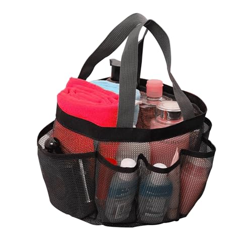 Zhongtou Tragbare Duschtasche Mesh Duschbeutel Faltbare Kulturtasche mit Griff Netztasche aus Netzstoff Aufhängen 8 Fächern Multifunktionale Strandtasche Schwarz für Strand Camping Badezimmer von Zhongtou